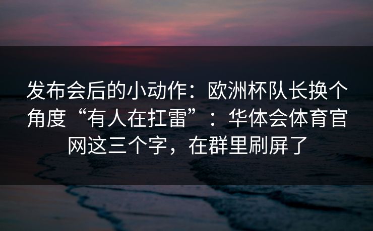 发布会后的小动作：欧洲杯队长换个角度“有人在扛雷”：华体会体育官网这三个字，在群里刷屏了