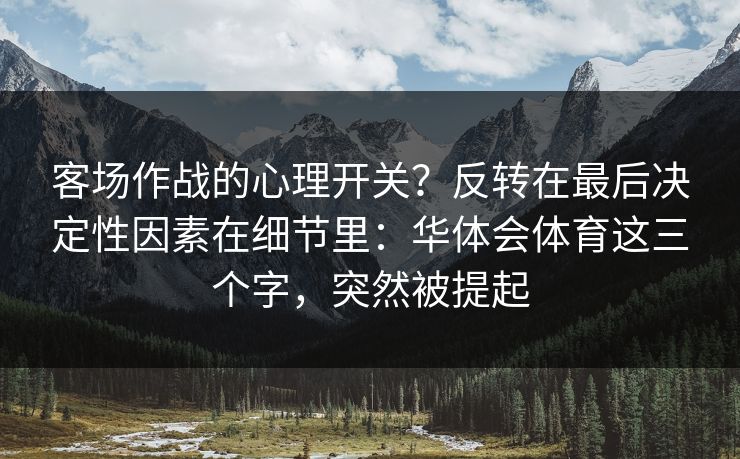 客场作战的心理开关？反转在最后决定性因素在细节里：华体会体育这三个字，突然被提起