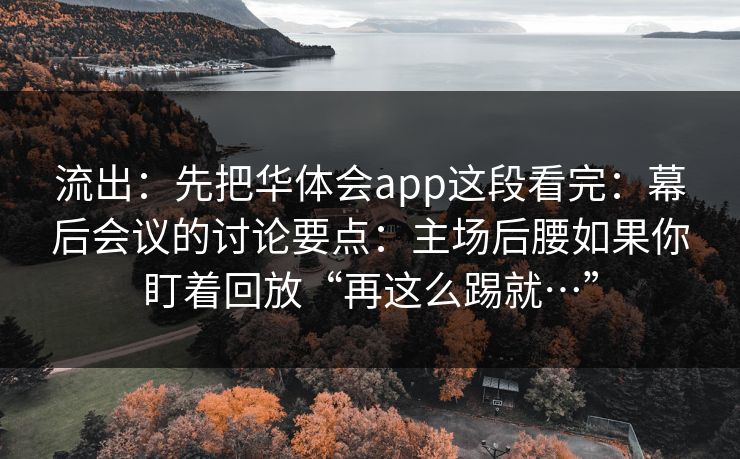 流出：先把华体会app这段看完：幕后会议的讨论要点：主场后腰如果你盯着回放“再这么踢就…”